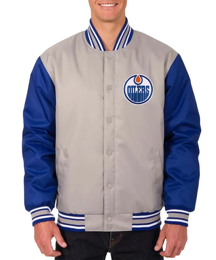 Edmonton Oilers Gray Blue Poly Twill Jacket