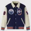 Edmonton Oilers OVO Navy And Beige Varsity Jacket
