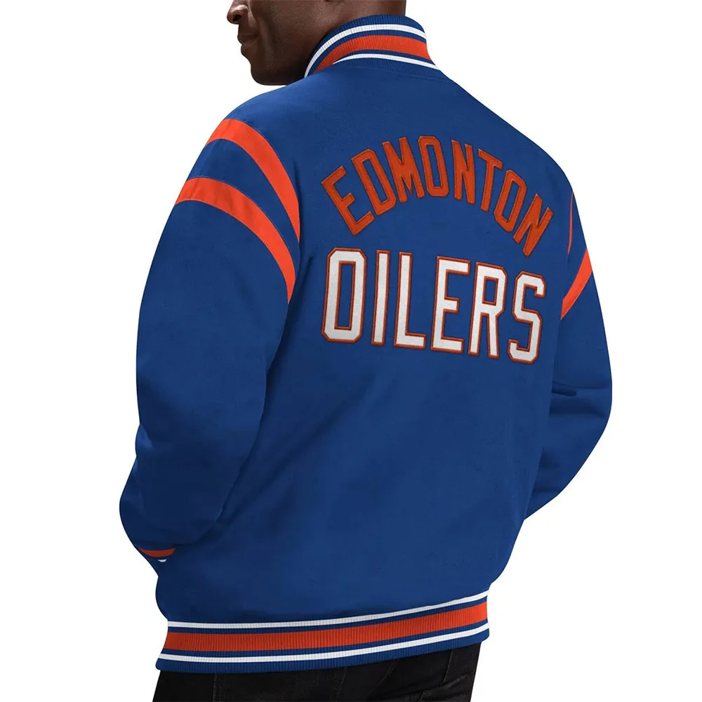 Edmonton Oilers Tailback Blue Varsity Jacket Back