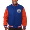 Edmonton Oilers Two Tone Varsity Royal Orange Wool Jacket