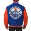 Edmonton Oilers Two Tone Varsity Royal Orange Wool Jacket Back