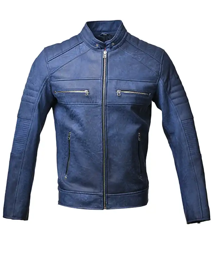 Elite Cafe Racer Motorcycle Blue Leather Jacket