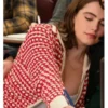 Ella Bright TV Series Off Campus 2025 Hannah Wells Red And Beige Knit Jacket