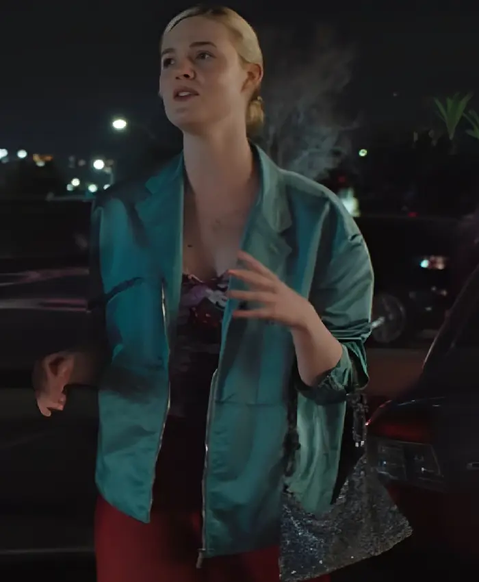 Elle Fanning Margos Got Money Troubles Green Satin Jacket Sale