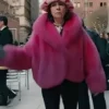Elsbeth S02 Carrie Preston Pink Cropped Fur Coat