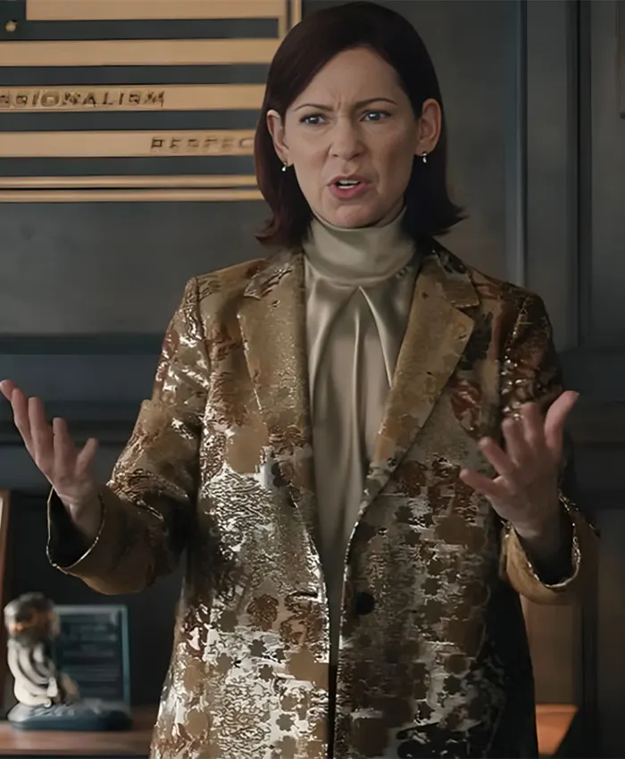 Elsbeth S02 Carrie Preston Jacquard Long Coat - Image 2