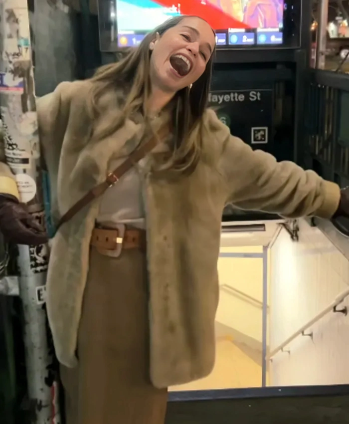 Emilia Clarke TV Series Ponies Beatrice Grant Light Brown Shearling Jacket