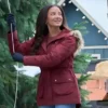 Emily Christmas Under The Lights Heather Hemmens Maroon Shearling Parka Hooded Jacket For Sale
