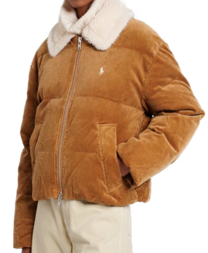 Emily Hall A Merry Little Ex Mas 2025 Brown Corduroy Puffer Jacket