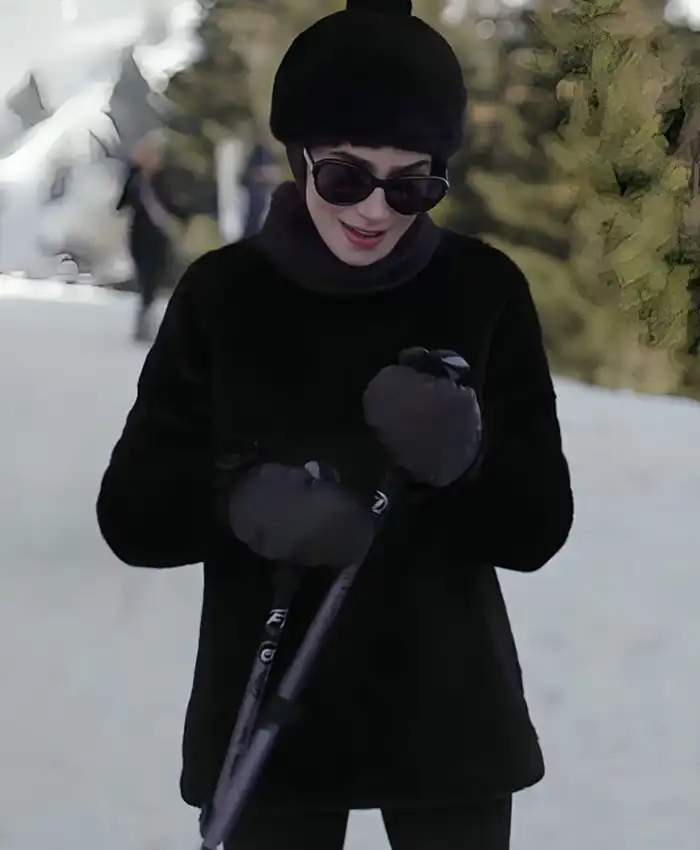 Emily In Paris Lily Collins Black Fur Turtleneck