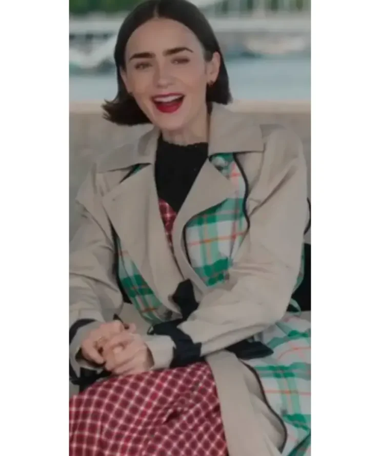 Emily In Paris S05 Lily Collins Plaid Trench Coat