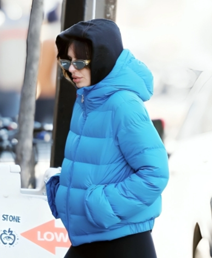 Emily Ratajkowski Blue Puffer Jacket