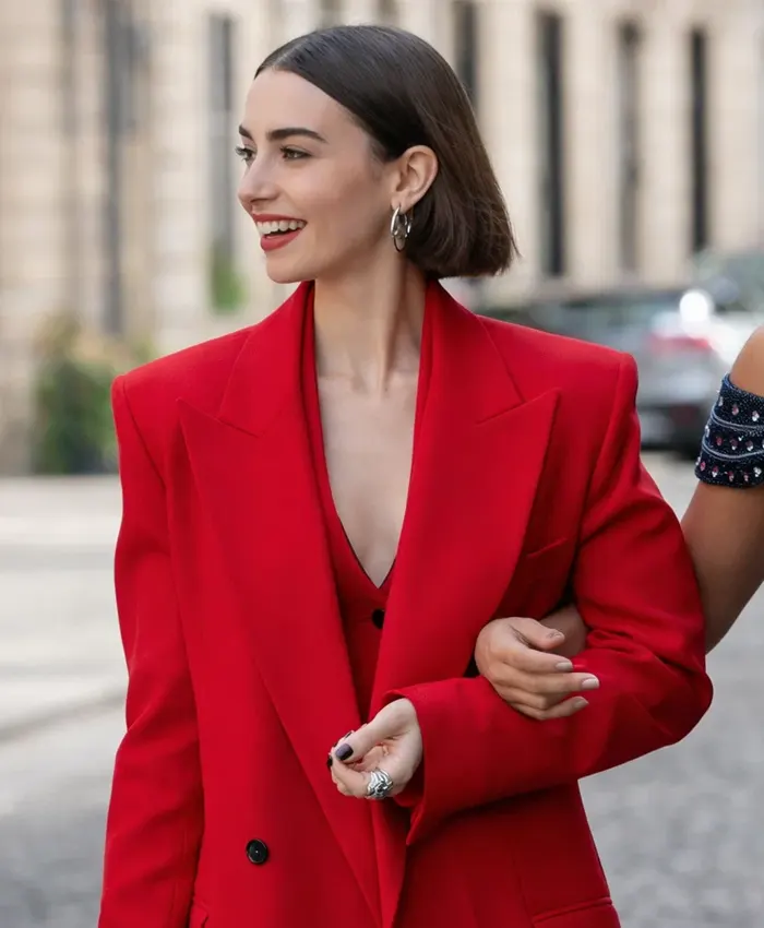 Emily In Paris S05 Lily Collins Red Coat