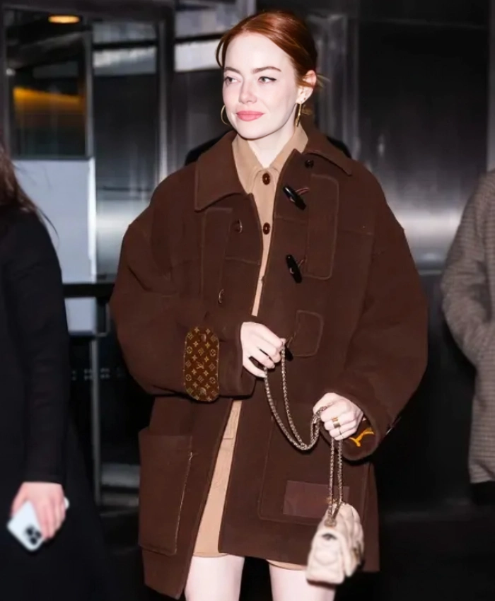 Emma Stone Brown Toggle Coat - Image 2