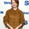 Emma Stone SiriusXMs Town Hall Suede Leather Brown Cropped Jacket