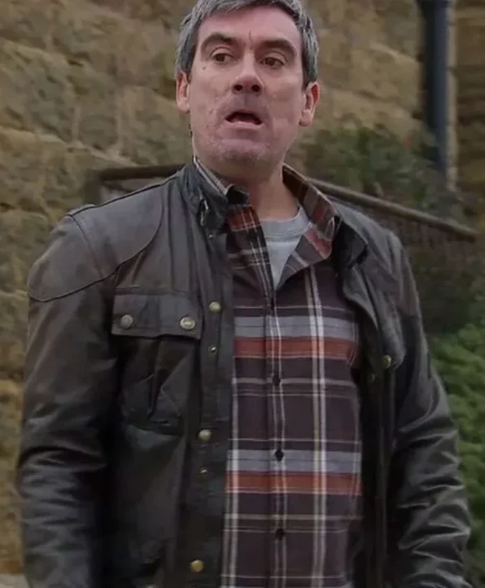 Emmerdale Farm Jeff Hordley Black Leather Jacket