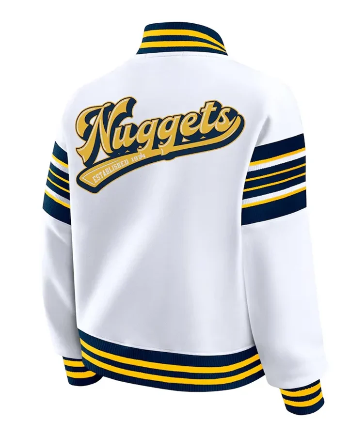 Erin Andrews Denver Nuggets White Fleece Jacket Back