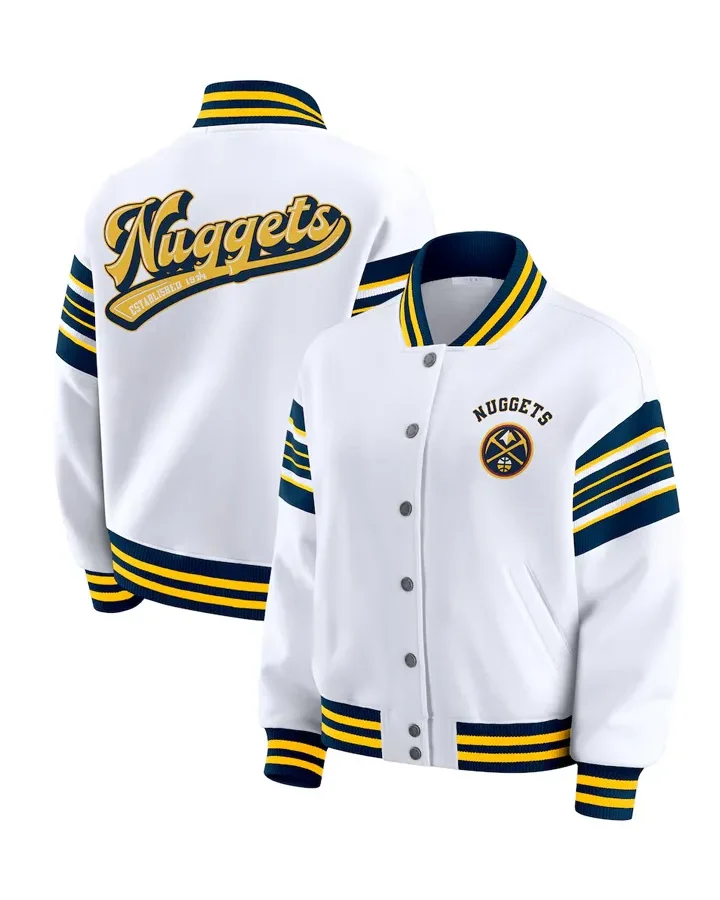 Erin Andrews Denver Nuggets White Fleece Jacket
