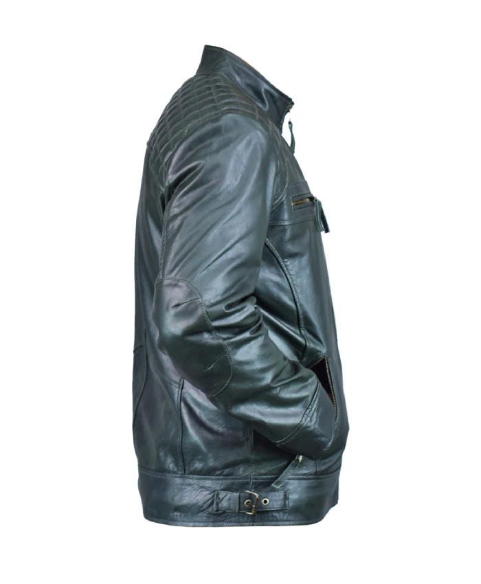 Ethan Distressed Waxed Leather Biker Jacket In Green