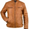 Ethan Distressed Waxed Leather Cafe Racer Jacket For Sale