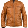 Ethan Distressed Waxed Leather Cafe Racer Jackt