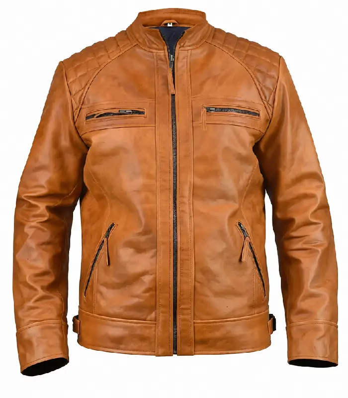 Ethan Distressed Waxed Leather Cafe Racer Jackt
