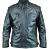 Ethan Distressed Waxed Leather Cafe Racer Green Jacket