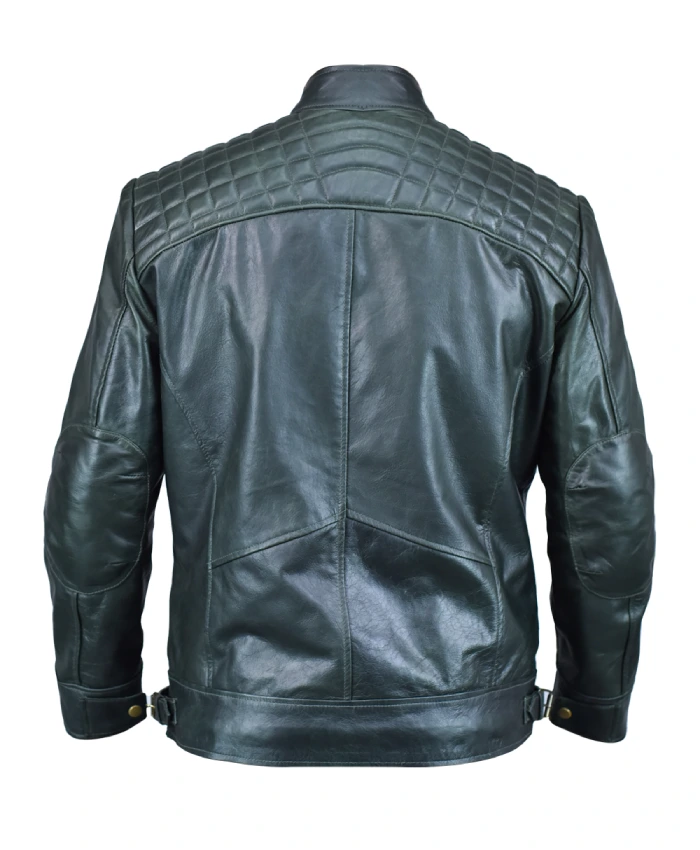 Ethan Distressed Waxed Leather Green Moto Jacket