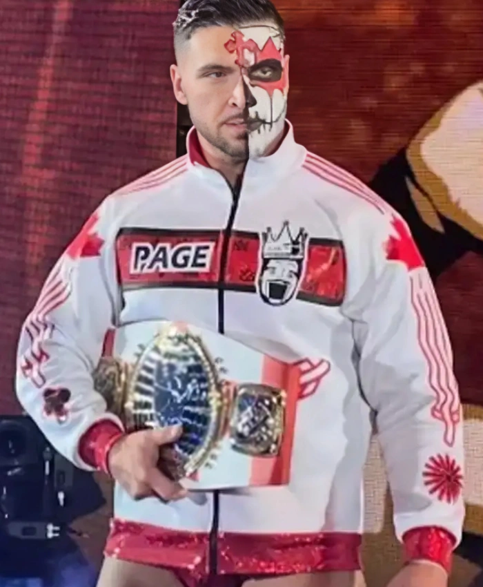 Ethan Page WWE NXT Wrestler White And Red Bomber Jacket