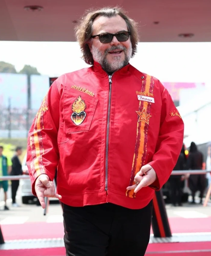 F1 Grand Prix Super Mario Galaxy Japan Premiere Jack Black Red Patches Racing Jacket