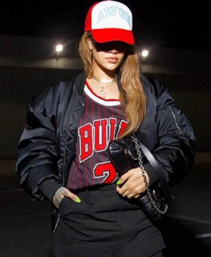 F1 Race Las Vegas Rihanna Black Bomber Jacket