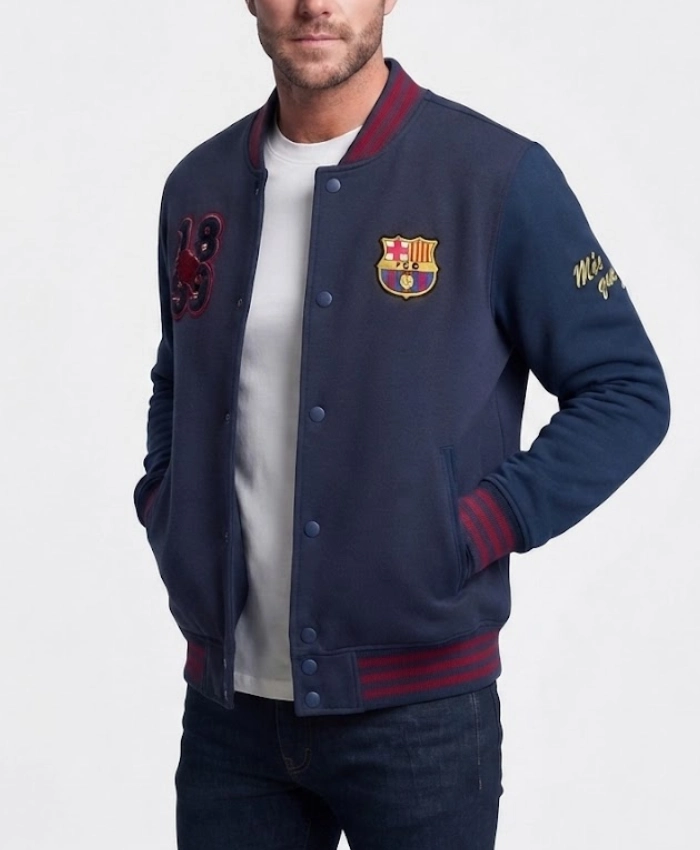 FC Barcelona Full Snap Blue Bomber Jacket
