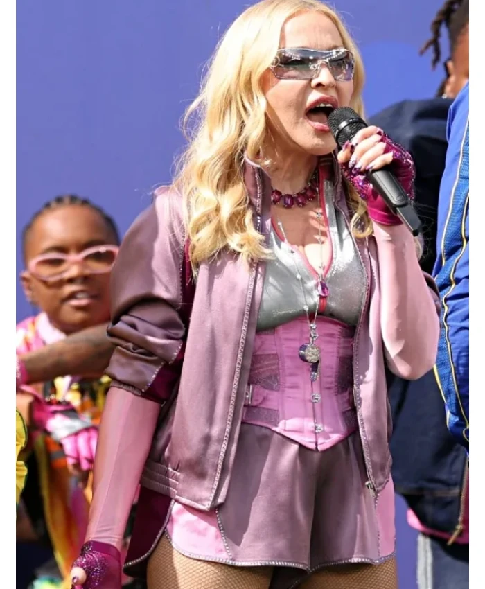 FIFA World Cup Final Halftime Show Madonna Purple Satin Jacket Sale