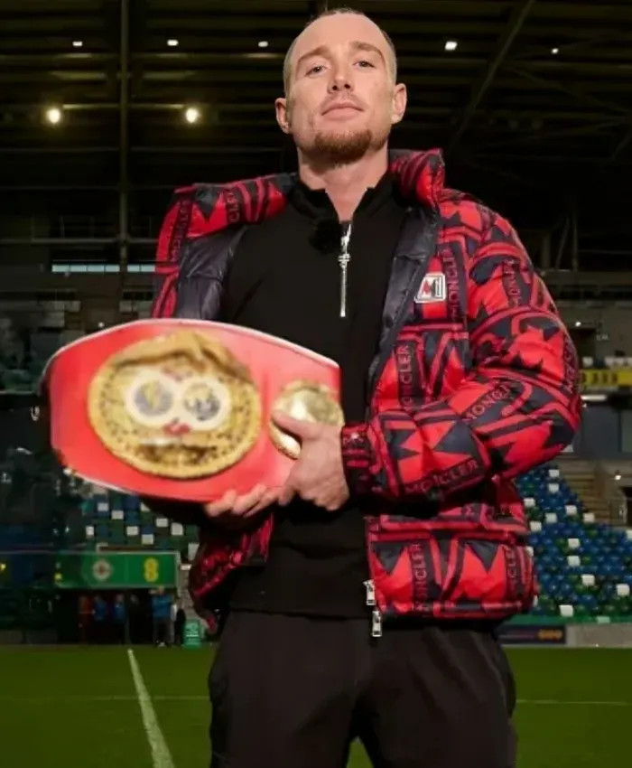 Face Off IBF World Title Paddy Donovan Fight Red Black Puffer Jacket - Image 2