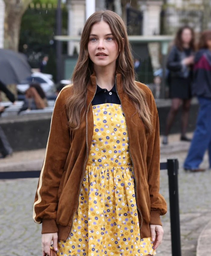 Barbara Palvin Paris Show Brown Suede Jacket - Image 7