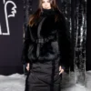 Fashion Week 2026 Emily Ratajkowski Bleted Black Padded Coat With Fur