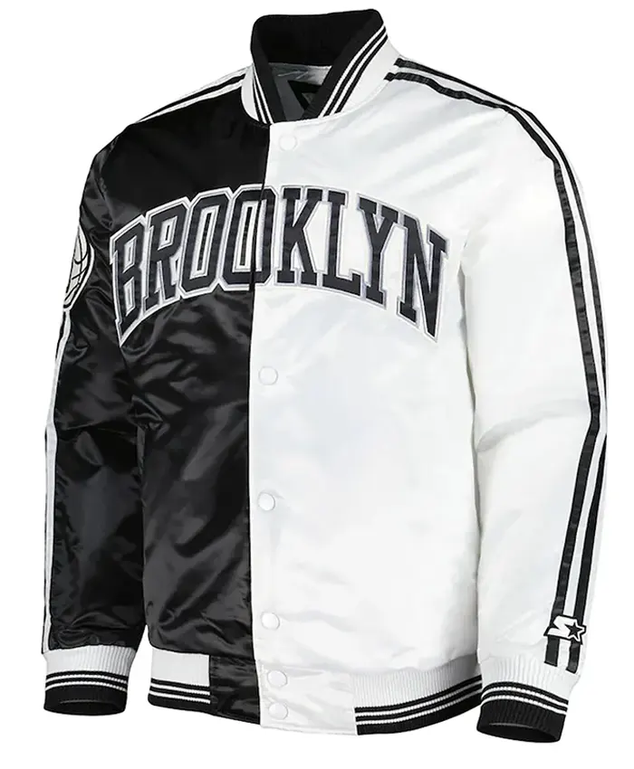 Fast Break Brooklyn Nets Black And White Satin Jacket 1