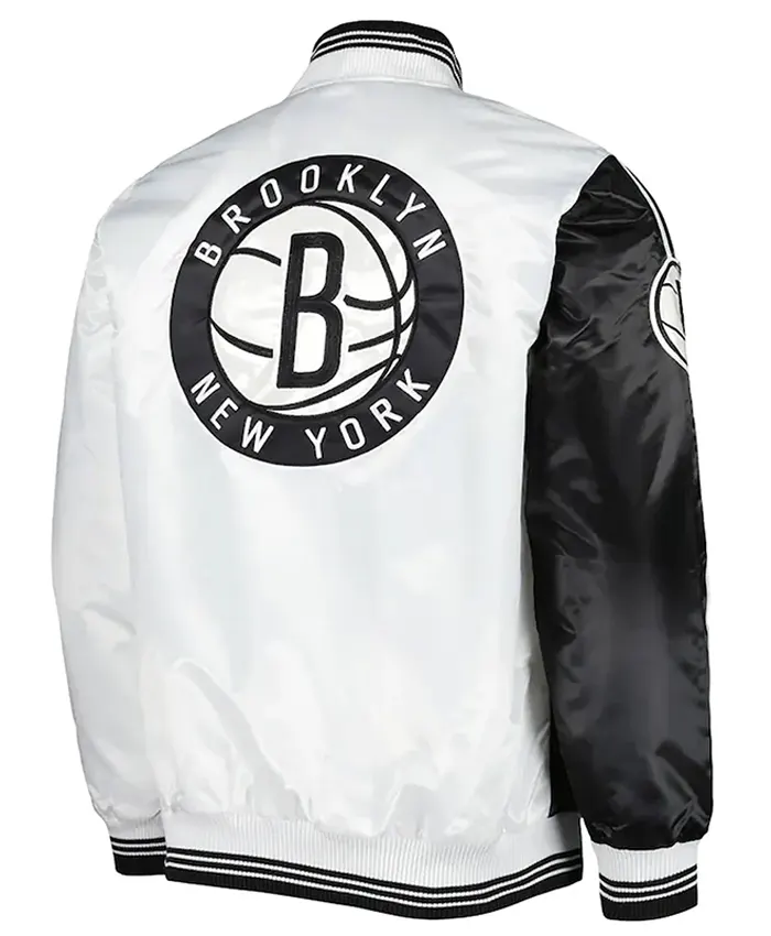 Fast Break Brooklyn Nets Black And White Satin Jacket Back 1