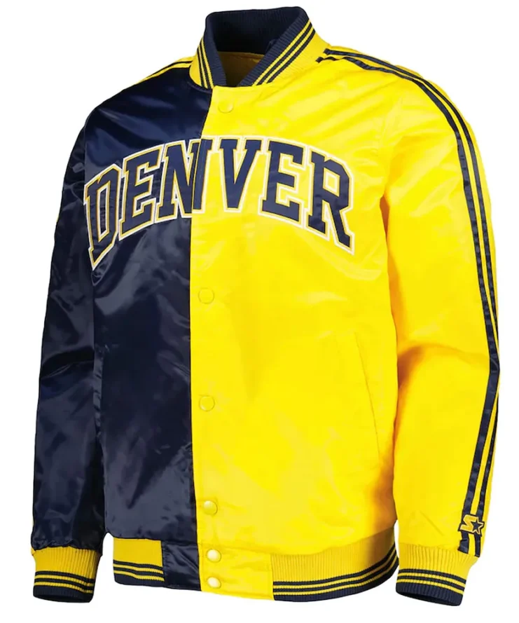 Fast Break Denver Nuggets Navy Yellow Varsity Satin Jacket