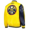 Fast Break Denver Nuggets Navy Yellow Varsity Satin Jacket Back