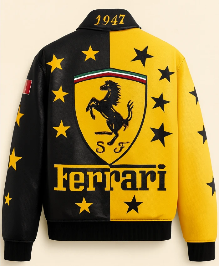 Alternative view of Ferrari Moto Yellow and Black Bomber Jacket