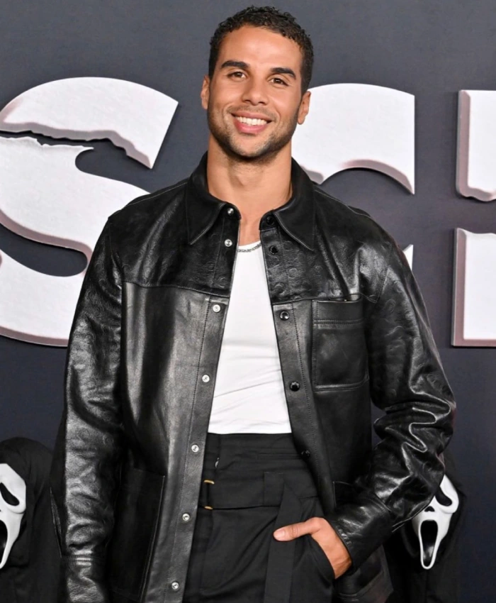 Film Scream 7 Premiere Mason Gooding Chad Meeks Martin Leather Jacket