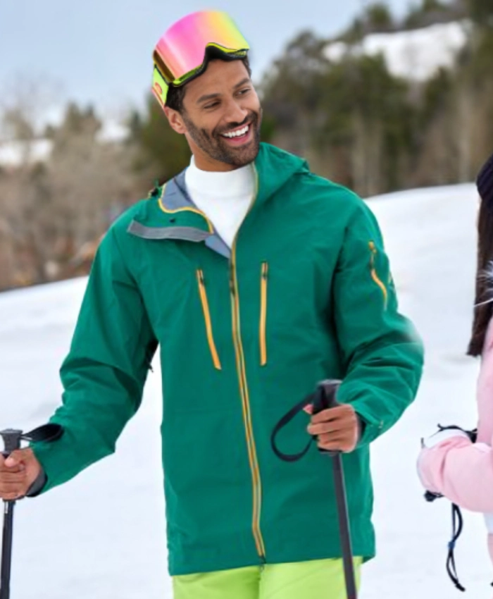 Finding Mr Christmas 2025 Green Ski Jacket With Yellow Zips