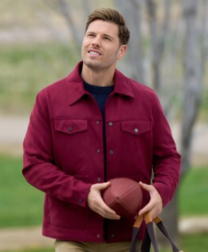 Finding Mr Christmas 2025 Maroon Suede Trucker Jacket