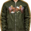 Flying American Eagle Olive Green Bomber Zip Up Jacket