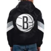Force Play Brooklyn Nets Black Hoodie Half Zip Satin Jacket Back