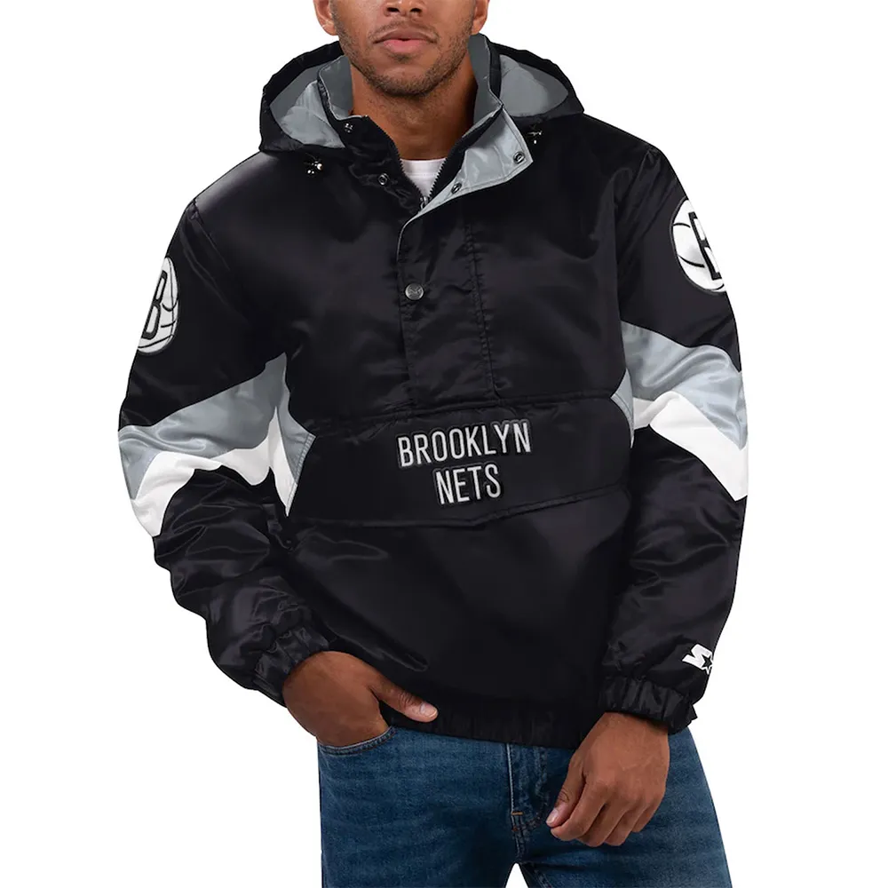 Force Play Brooklyn Nets Black Hoodie Half Zip Satin Jacket