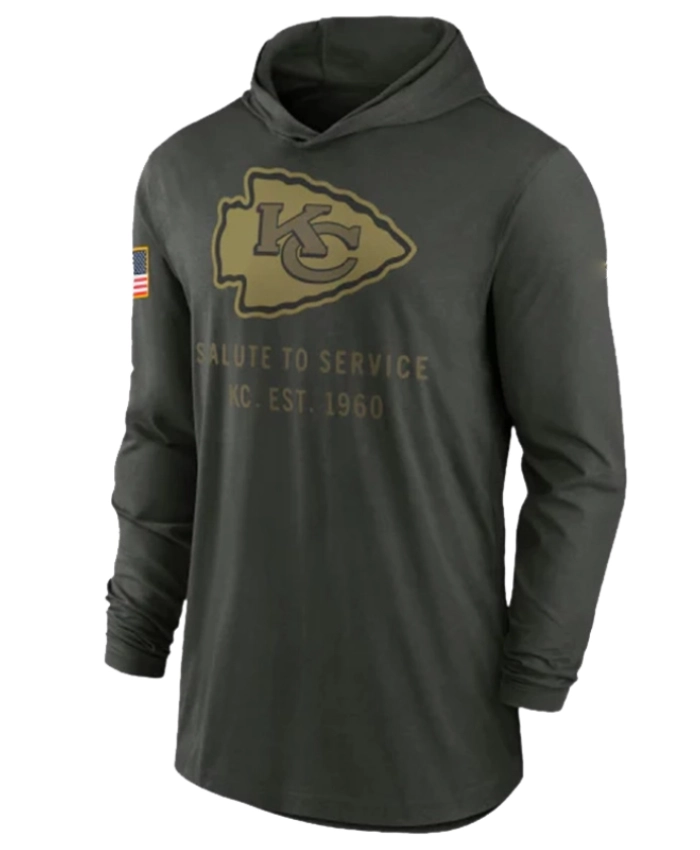 Forest Green Kansas City Chiefs 2025 Salute To Service Sideline Dri FIT Lightweight Hooded Pullover
