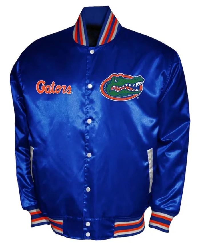 Franchise Club Florida Gators Full Snap Royal Satin Varsity Jacket