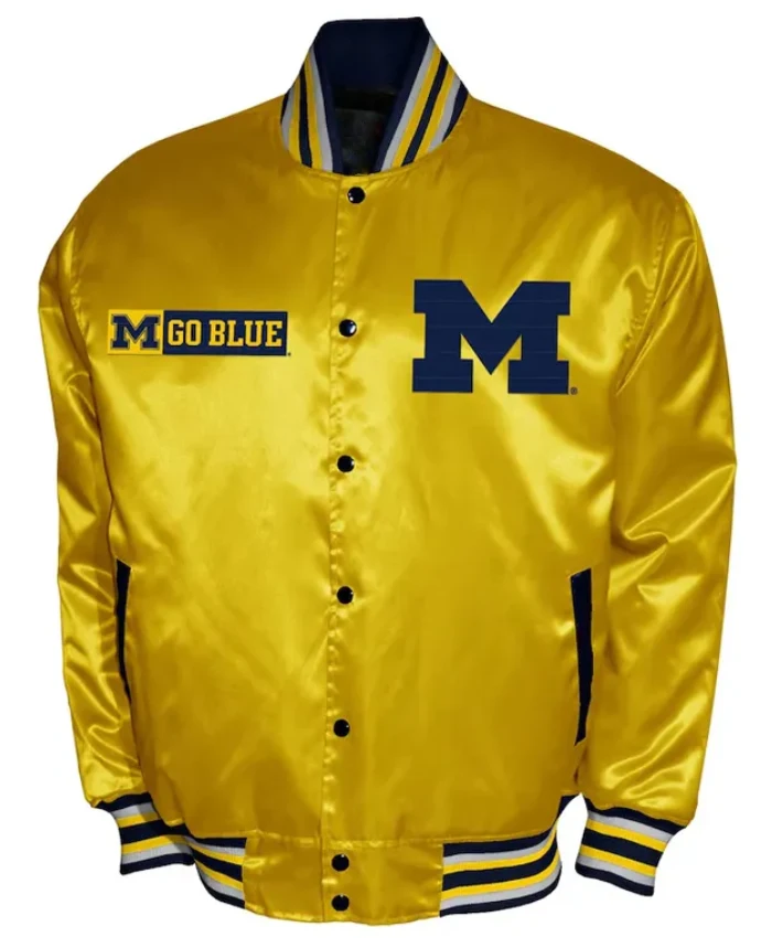 Franchise Club Michigan Wolverines Full Snap Gold Satin Varsity Jacket